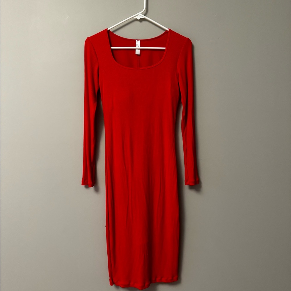 Popilush Red Built-in Shapewear Long Sleeve Midi Dress, size large